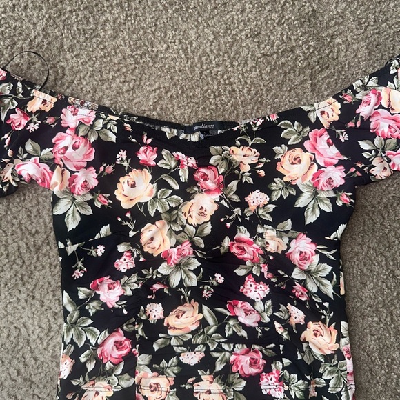 Ambiance Black and Pink Ruffled Crop Blouse - Picture 2 of 6